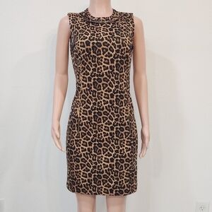 MICHAEL Kors Leopard Print Sleeveless Zip Up Shesth Dress Size 4